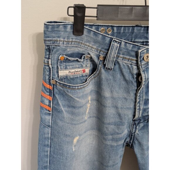 Diesel x Adidas Jeans Mens 33x28 Denim Blue Distressed Faded Raw Hem - Picture 2 of 12